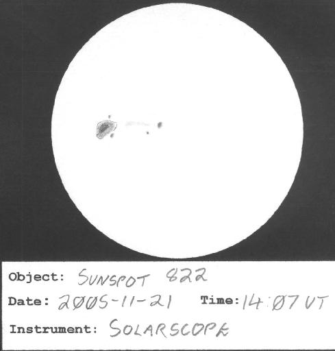 Sketch of sunspot 822